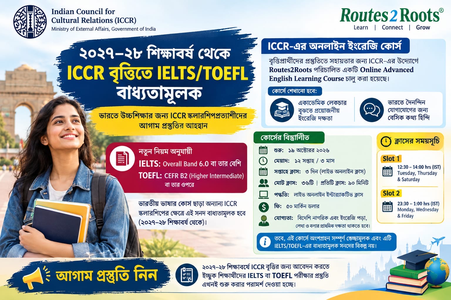ভারতে উচ্চশিক্ষার জন্য ICCR স্কলারশিপপ্রত্যাশীদের আগাম প্রস্তুতির আহ্বান ভারতে উচ্চশিক্ষার জন্য ICCR স্কলারশিপপ্রত্যাশীদের আগাম প্রস্তুতির আহ্বান